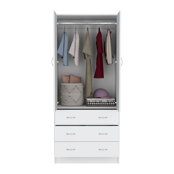 English Elm Taly Spacious Armoire with Double Doors, Two Drawers & Hanging Rod — Tall Laminate Storage Cabinet White 35.4 L x 23.6 W x 6.3 H B200S00375