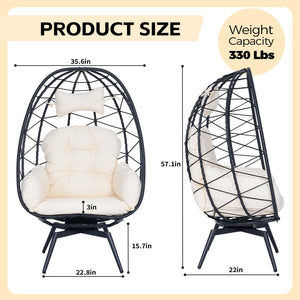 English Elm Oversized Swivel Rattan Egg Chair Hand Woven Wicker Lounge for Patio or Indoors T5880P500998