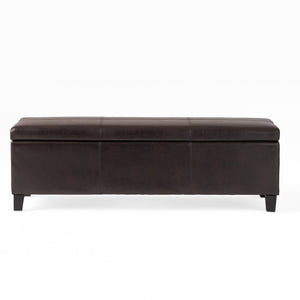 English Elm Upholstered Pu Leather Storage Ottoman with Solid Wood Legs Hinged Lid Bench Seat Brown N757P414088O