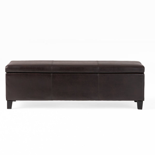 English Elm Upholstered Pu Leather Storage Ottoman with Solid Wood Legs Hinged Lid Bench Seat Brown N757P414088O