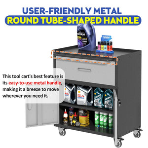 English Elm Sturdy Rolling Steel Garage Cabinet with Locking Doors One Drawer and Caster Wheels T2398P222833