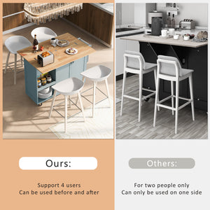 English Elm K&K Kitchen Island with Foldable Countertop, Spacious Mobile Storage Cart, Soft-Close Doors, Durable Rubberwood Top and Locking Wheels Grey-Blue N707P173036G