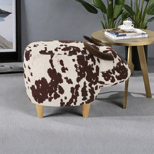 English Elm Christopher Knight Home® - Animal Cow Ottoman with Velvet Horns and Birch Legs — Whimsical Fabric Footstool for Cozy Décor Brown+White 61391.00
