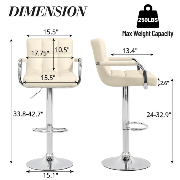 English Elm Hengming Adjustable Trumpet Base Bar Chairs Padded Ergonomic Seating Set of 2 W212P454062