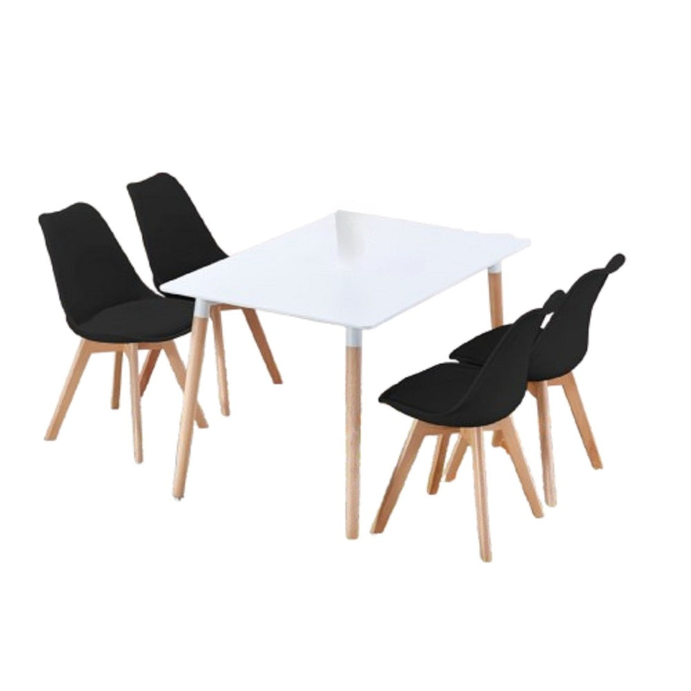 English Elm Modern Mid-century 5 Piece Dining Set with Eames Style Chairs and Beech Wood Legs B011S02494