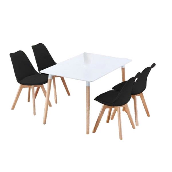 English Elm Modern Mid-century 5 Piece Dining Set with Eames Style Chairs and Beech Wood Legs B011S02494