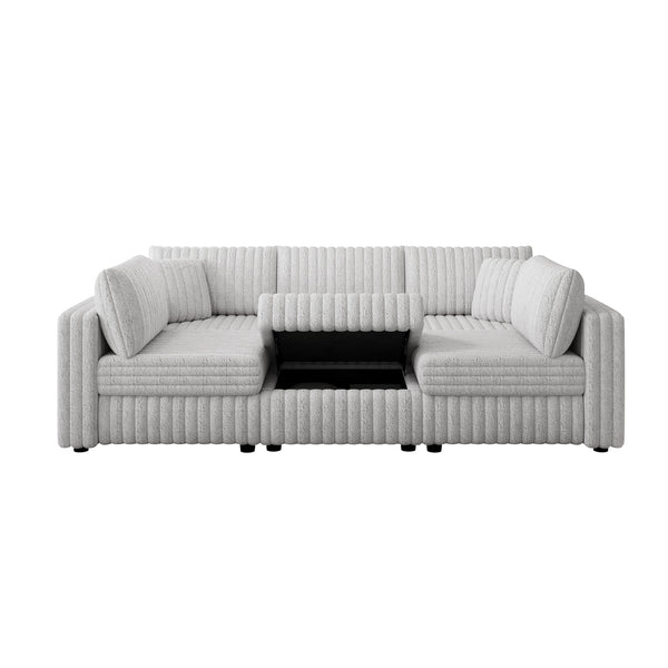 English Elm 106.3" U-Shaped 6-Person Sofa With Ottoman - Stylish Light Gray Modular Design & Hidden Storage Solutions W1767S00013