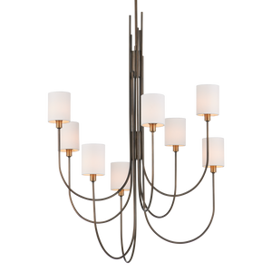 Archetype Chandelier - Statuary Bronze Elegance with Off-White Linen Shades for Contemporary Spaces