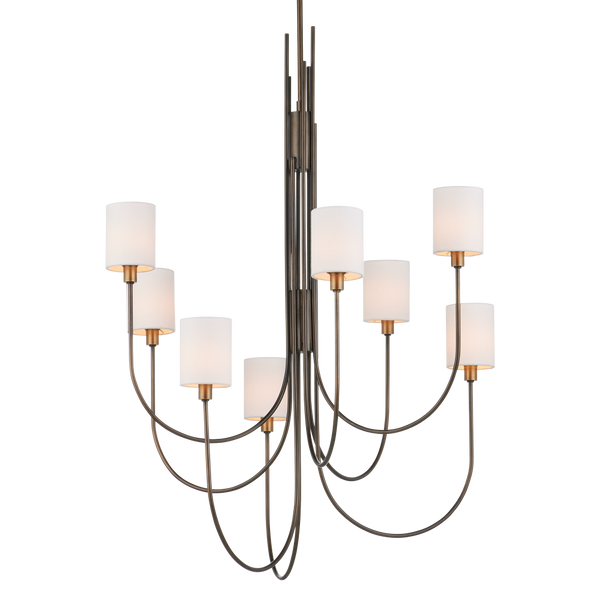 Archetype Chandelier - Statuary Bronze Elegance with Off-White Linen Shades for Contemporary Spaces
