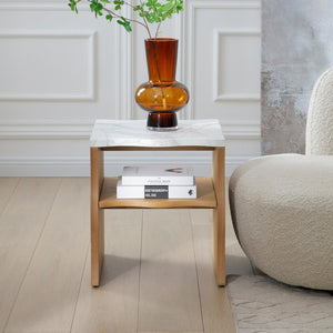 English Elm 2ps, Sculptural Faux Marble End Tables with Open Shelf for Modern Living Rooms Wood W2664S00072