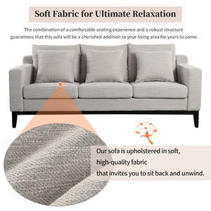 English Elm Mirod Three Seat Sofa Birch Legs Pocket Spring Support Contemporary Living Room Grey N760P243326E