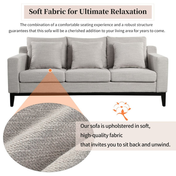 English Elm Mirod Three Seat Sofa Birch Legs Pocket Spring Support Contemporary Living Room Grey N760P243326E