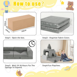 English Elm 11pcs Modular Foam Play Couch Set for Kids Velour Washable Toddler Playroom Builder Dark Gray T5880P493427