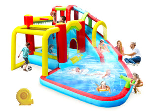 English Elm 7 in 1 Inflatable Backyard Water Park with Slide Splash Pool Climbing Wall and Bouncer W167790010