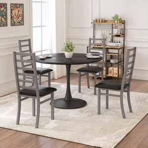 English Elm Metal Dining Chairs Set Of 4 – Sleek Grey Pu Leather & Durable Steel Frame For Modern Dining Spaces W757P232719
