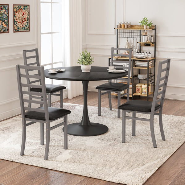 English Elm Metal Dining Chairs Set Of 4 – Sleek Grey Pu Leather & Durable Steel Frame For Modern Dining Spaces W757P232719