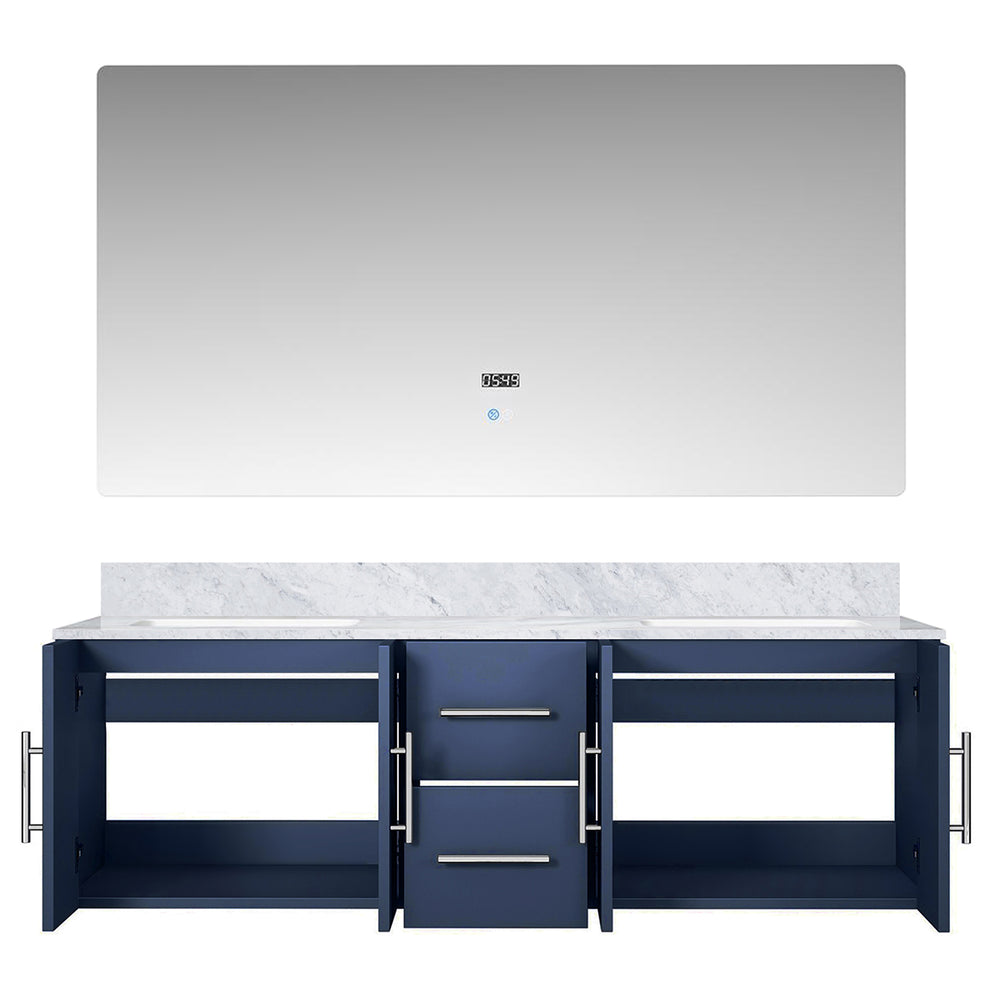 English Elm Navy Double Bath Vanity With Carrara Marble Top, Led Mirror & Ample Storage For Modern Bathrooms B2731S00669