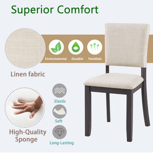 English Elm Dining Chairs Set of 4 Rubberwood Frame Beige Linen Seat Modern Kitchen Seating W1998P305927