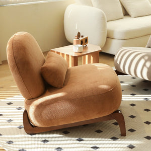 English Elm Cute Barrel Velvet Accent Chair Armless Solid Wood Legs Cozy Reading Nook Seat Caramel W2105P412977
