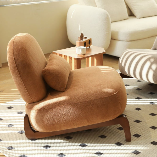 English Elm Cute Barrel Velvet Accent Chair Armless Solid Wood Legs Cozy Reading Nook Seat Caramel W2105P412977