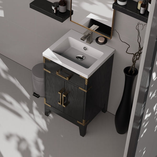 English Elm Black Oak Single-Sink Vanity 20" W With Soft-Close Door & Ample Storage For Modern Bathrooms B2731P260885