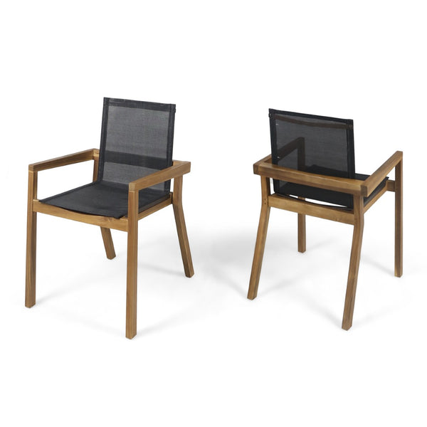 English Elm 7 Piece Solid Acacia Wood Outdoor Dining Set with Mesh Chairs Teak Finish Patio N762S000004AAD