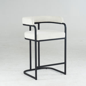 English Elm Modern Chenille Counter Stools Set of 2 — Upholstered Ergonomic Bar Chairs with Metal Frame & Armrests for Kitchen Island White W1901P264276