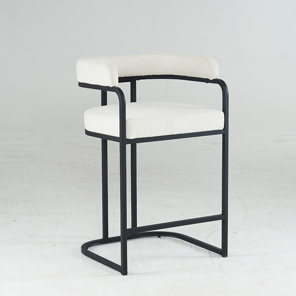 English Elm Modern Chenille Counter Stools Set of 2 — Upholstered Ergonomic Bar Chairs with Metal Frame & Armrests for Kitchen Island White W1901P264276