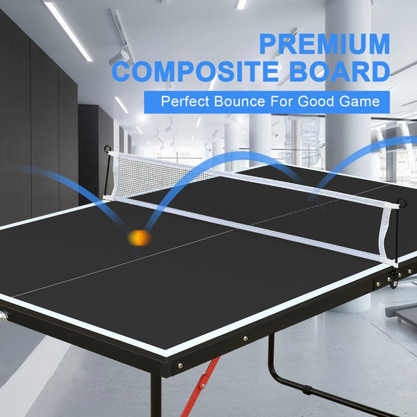 English Elm 4.5ft Foldable Ping Pong Table Mdf Surface with Net and Paddles for Play Anywhere W1408P451416
