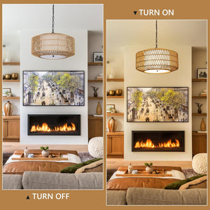 English Elm Farmhouse Chandelier Light Fixture - Hand-Woven Rattan 4-Light Pendant For Cozy Dining & Living Spaces W2738P185428