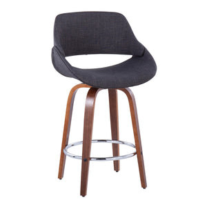 English Elm Fabrico 26" Mid-Century Modern Counter Stool Set Of 2 In Walnut Wood & Charcoal Fabric For Stylish Seating B202S00249