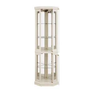 English Elm Corner Curio Cabinet Lighted Glass Display Case with Mirrored Back for Living Room Antique White W2275P194429
