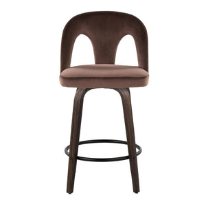 English Elm Fixed-height Swivel Counterstools Velvet Seat Bentwood Legs Kitchen Island Set B202S01793