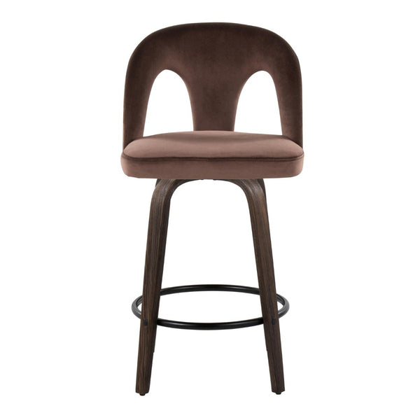 English Elm Fixed-height Swivel Counterstools Velvet Seat Bentwood Legs Kitchen Island Set B202S01793