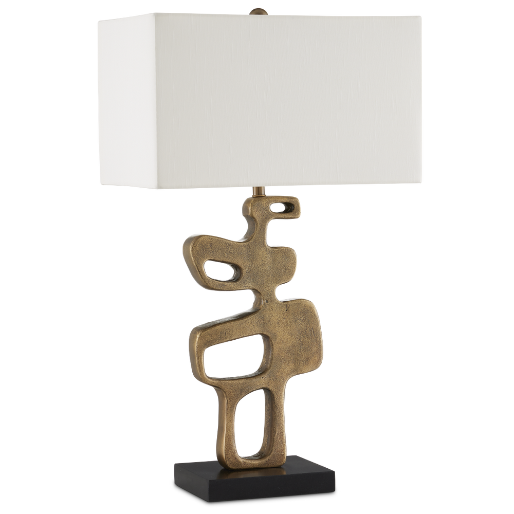 Mithra Brass Table Lamp - Contemporary Brutalist Design with Antique Finish & Off-White Shade