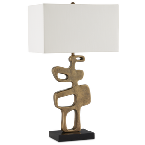 Mithra Brass Table Lamp - Contemporary Brutalist Design with Antique Finish & Off-White Shade