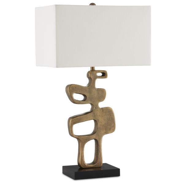 Mithra Brass Table Lamp - Contemporary Brutalist Design with Antique Finish & Off-White Shade