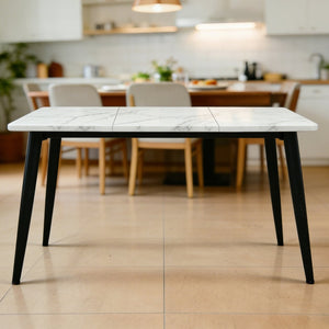 English Elm Rectangular Wood Top Dining Table with Industrial Metal Legs Seats Four to Six W3752S00019