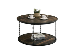 English Elm Rustic 3pc Table Set with Wrought Metal Abstract Side Panels Engineered Wood Tops Durable Charm Dark Brown 42 L x 37 W x 6 H B2741P392071