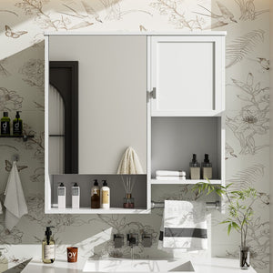 English Elm 29'' Modern Wall Mounted Medicine Cabinet with Mirror, Spacious Adjustable Shelves, Towel Bar and Durable MDF Finish White N710P209440K