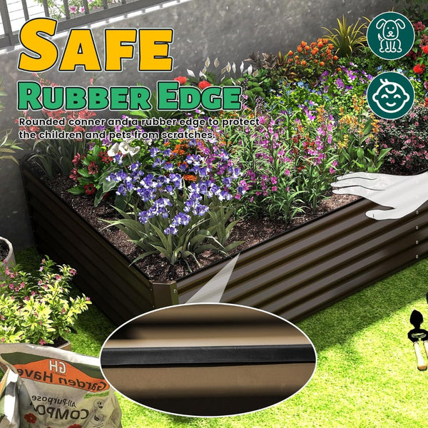 English Elm 6x3x1.5ft Galvanized Steel Raised Garden Bed Deep Root Planter for Yard Vegetables Brown W1859P430211