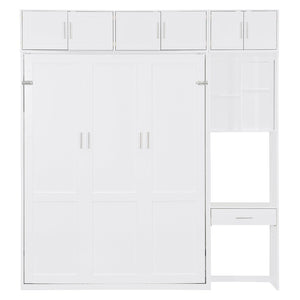 English Elm Queen Murphy Bed with Integrated Desk Cabinet Shelves Space Saving Studio Solution White N708S00021K-1