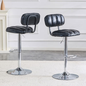 English Elm Set of 2 Adjustable Pu Leather Barstools with Chrome Base for Kitchen or Home Bar Black,Silver W3875P378576
