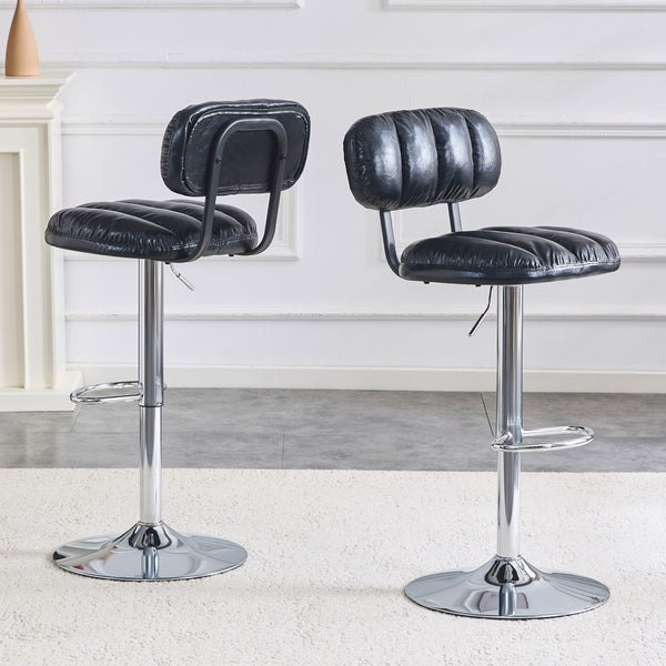 English Elm Set of 2 Adjustable Pu Leather Barstools with Chrome Base for Kitchen or Home Bar Black,Silver W3875P378576