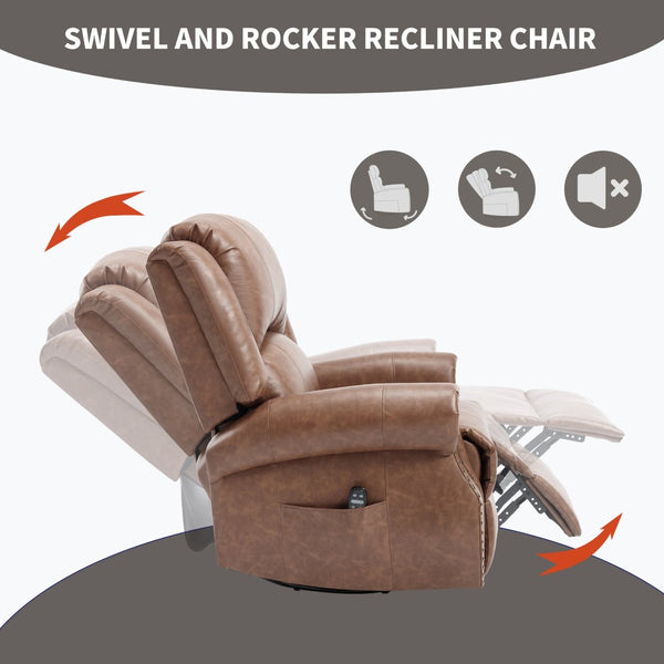 English Elm Heat Massage Rocker Swivel Recliner Chair with Lumbar Relief Nodes for Living Room Yellow Brown W3224S00029