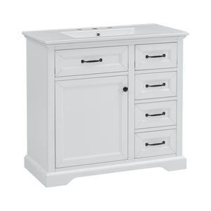 English Elm [video] 36 Inch Freestanding Bathroom Vanity Rubberwood Cabinet with Ceramic Sink Storage White N759P313315K
