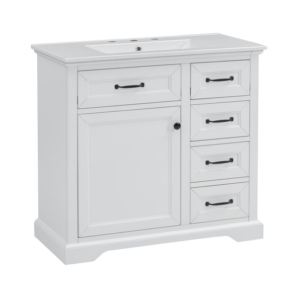 English Elm [video] 36 Inch Freestanding Bathroom Vanity Rubberwood Cabinet with Ceramic Sink Storage White N759P313315K