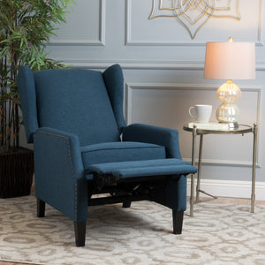 English Elm Christopher Knight Home® - Pushback Recliner Chair with Nailhead Trim and Wingback Design, Plush Fabric Comfort for Living Rooms Navy Blue 60760.00DBL