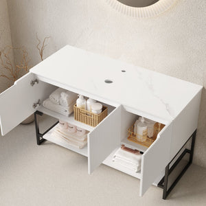 English Elm Tulio Freestanding Bathroom Vanity Cabinet Carrara Sintered Stone Top Three Doors W2615P293799