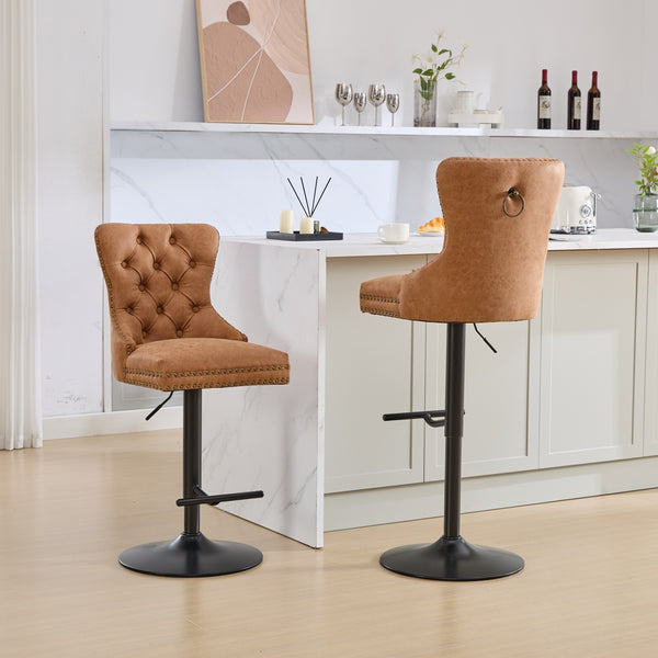 English Elm A&A Furniture Retro Pu Swivel Barstools, Adjustable Height 26-33" For Stylish Home Bars, Set Of 2 W1143P195204
